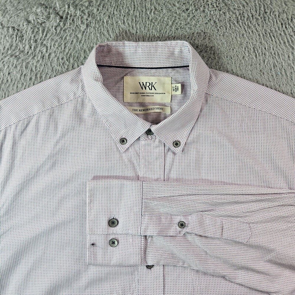 Work Rest‎ Karma WRK Reworked Shirt Men Medium Long Sleeve Pink Blue Stretch
